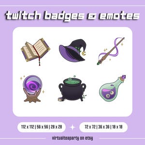 Magical Witch Twitch Sub Badges Emotes Channel Points Icons Stream Cute Purple Aesthetic Discord Youtube Kawaii Goth Halloween Badges Assets