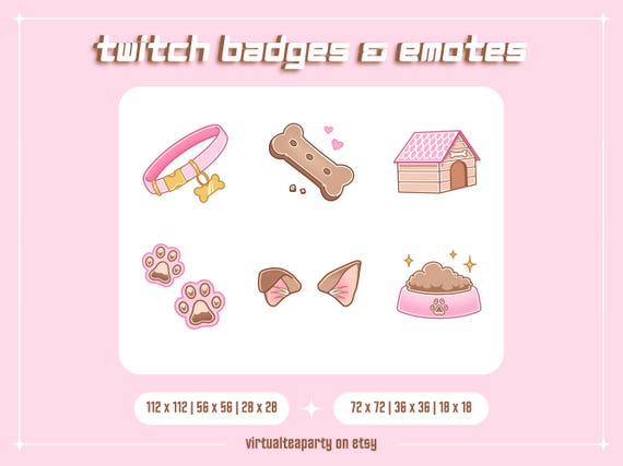 Puppy Twitch Sub Badges Emotes Channel Points Icons Stream Cute Pink Puppy Girl Aesthetic Discord Youtube Kawaii Dog Badges Stream Assets