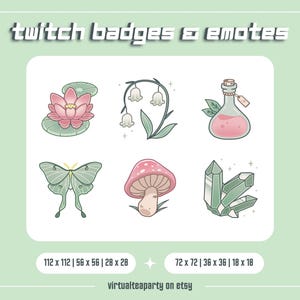 Fairy Twitch Sub Badges Emotes Channel Points Icons Stream Cute Fairycore Cottagecore Aesthetic Discord YouTube Green Pink Flower  Crystal