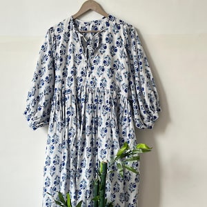 Floral Block Print Cotton Dress: Handcrafted Summer Midi
