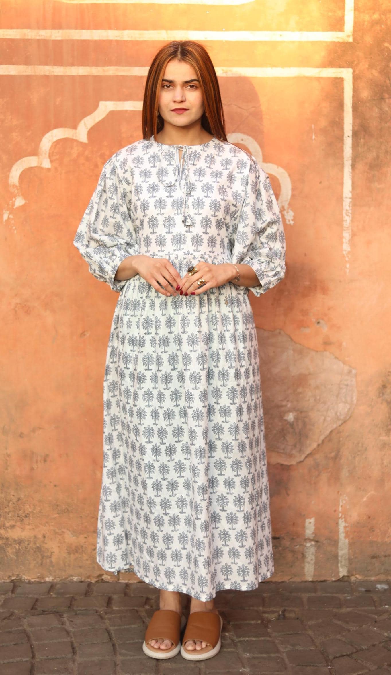 Block Print Cotton Dress for Women - Handmade White Tunic Dress