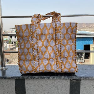 Handmade Block Print Tote Bag: Quilted Fabric Travel Bag