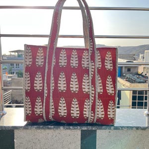 Floral Print Cotton Tote Bag: Handmade Quilted Market Bag