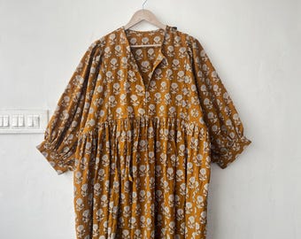 Floral Block Print Cotton Dress: Soft Summer Tunic