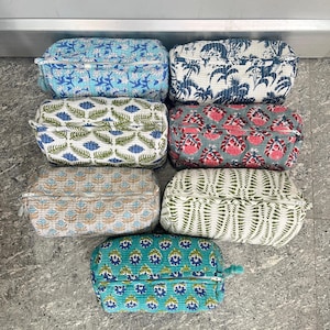 Borsa cosmetica in cotone, set di 3 borse per il trucco, borsa per il trucco trapuntata, borsa floreale, borsa da viaggio per il trucco, kit da barba, borsa da toilette.