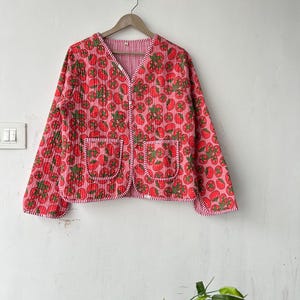 Reversible Hand Block Print Quilted Cotton Jacket - Sari Collar Coat