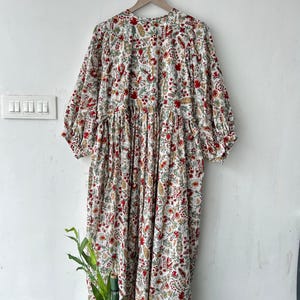 Floral Block Print Cotton Dress: Soft Summer Tunic, Handcrafted