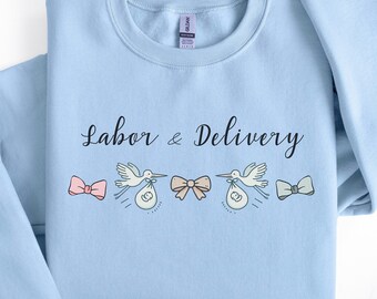 Coquette Labor and Delivery Nurse Sudadera Bow Ob RN Sudadera L y D Enfermera Crewneck Regalo para madre bebé enfermera Grad bebé guardería enfermera