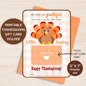 Porte-cartes cadeau professeur pour Thanksgiving - cadeau de Thanksgiving pour garderie d'âge préscolaire - porte-cartes dinde imprimable - cadeau nounou babysitter