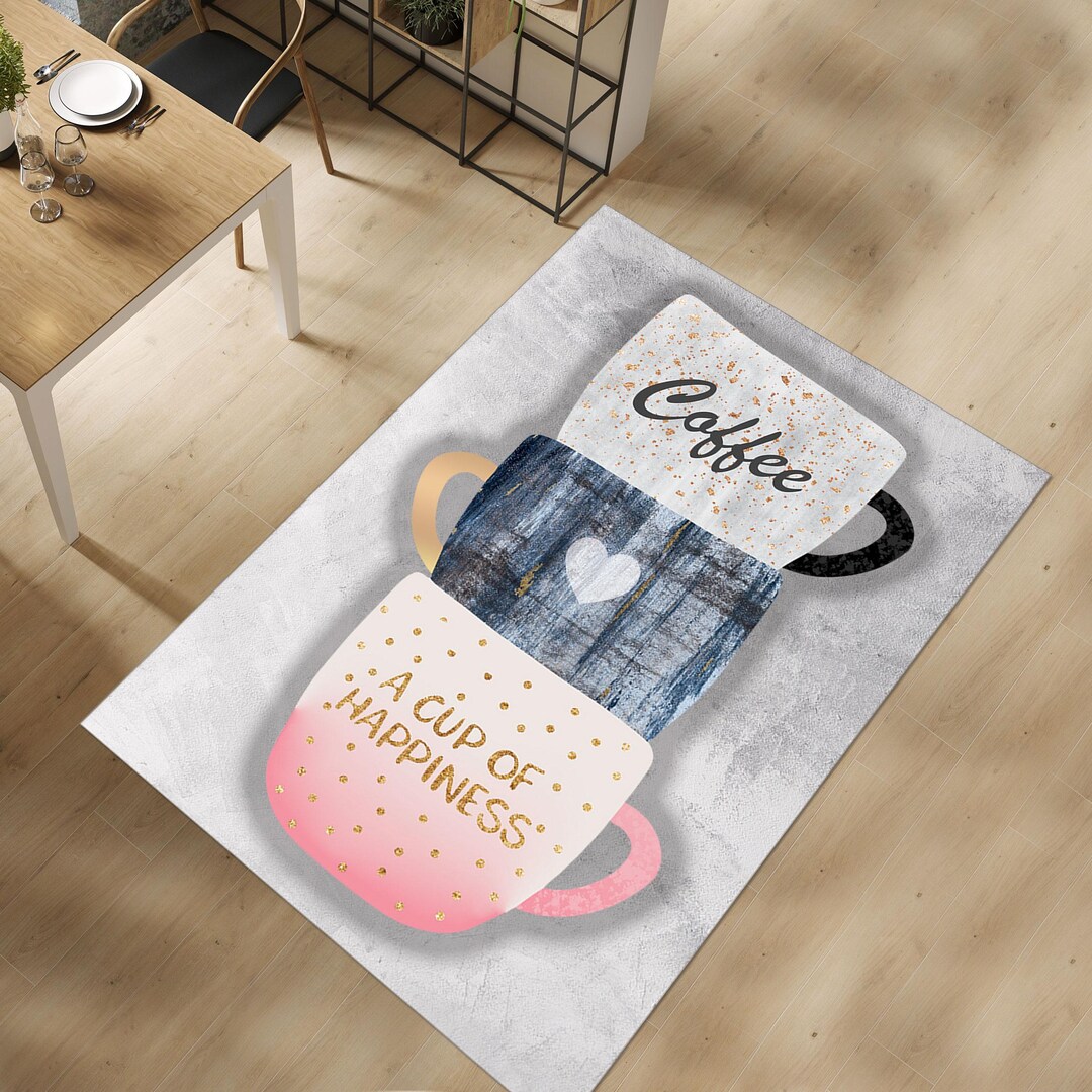 Coffee Cup Pattern Rug, Colorful Modern Kitchen Decor - Etsy