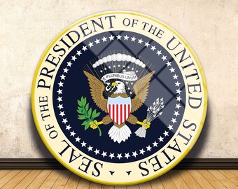 President of the United States, Seal Logo, Office Wall Decor, American Eagle, American Flag, Oval Office American Eagle, US, Tempered Glass