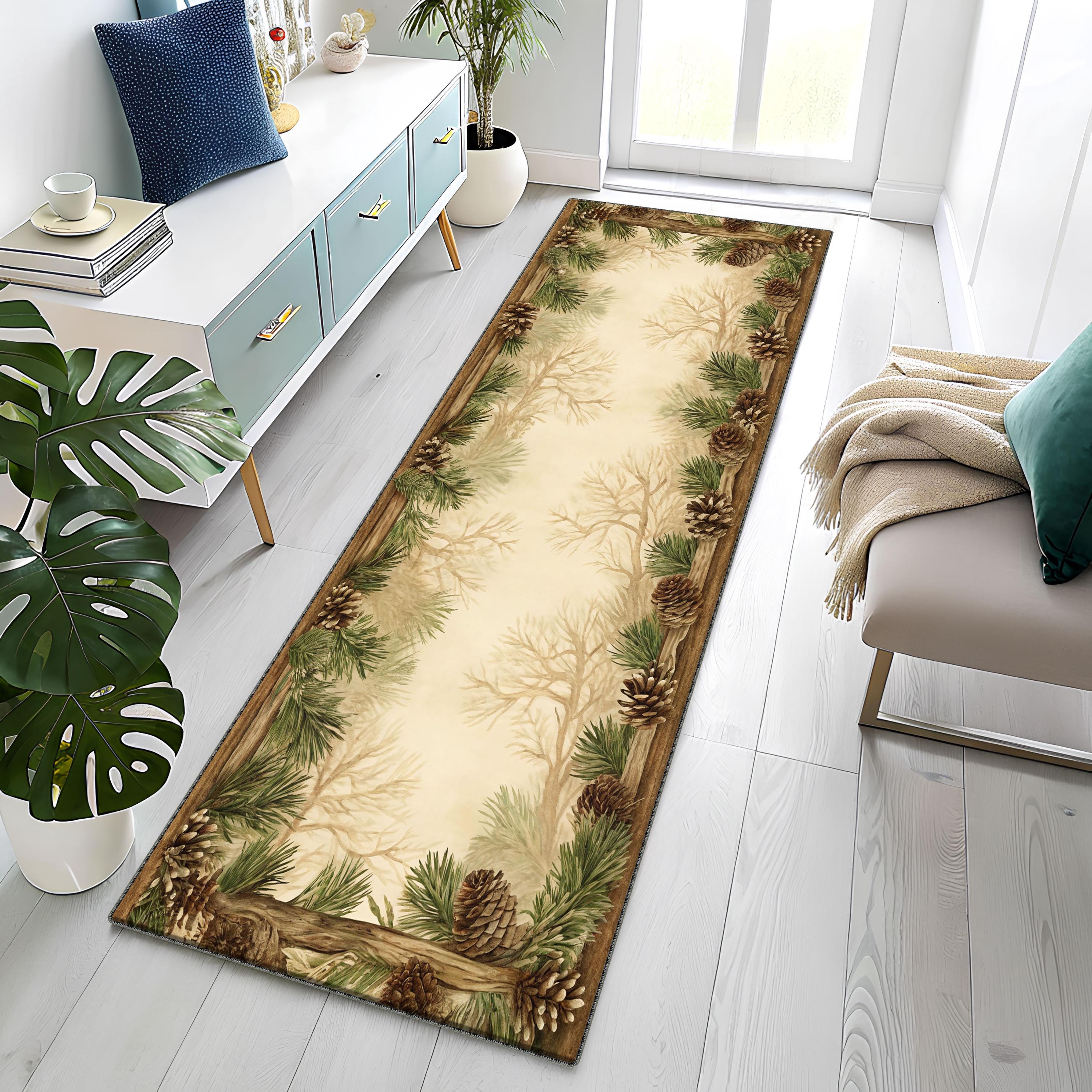 Rustic Pinecone Hallway Runner Rug, Farmhouse Woodland Kitchen Runner ...
