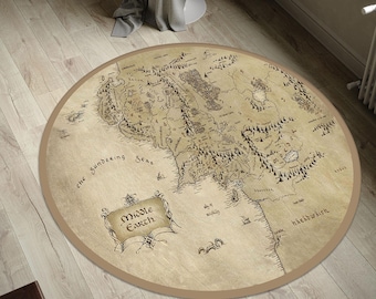 LOTR Rug, Lord Of The Rings, Round Map Rug, Lord of Ring, Map Rugs, Fantastic Rug, Popular Rug, Floor Rug, Middle Earth Map, Popular Map Rug