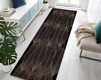 Black and Gold Runner Rug, Black & Gold Abstract Runner Rug, Runner Rug, Natural Stone Texture Area Rug, Home Decor, Area Rug, Bedroom Rug