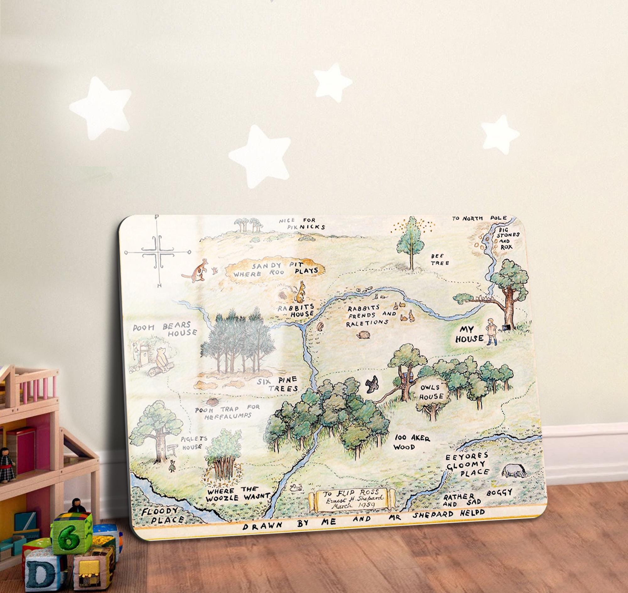 Winnie the Pooh Map, Wall Hanging Map, Tempered Glass, Kids Room Wall Decor, Winnie The Pooh Wall Decor, Glass Wall Prints