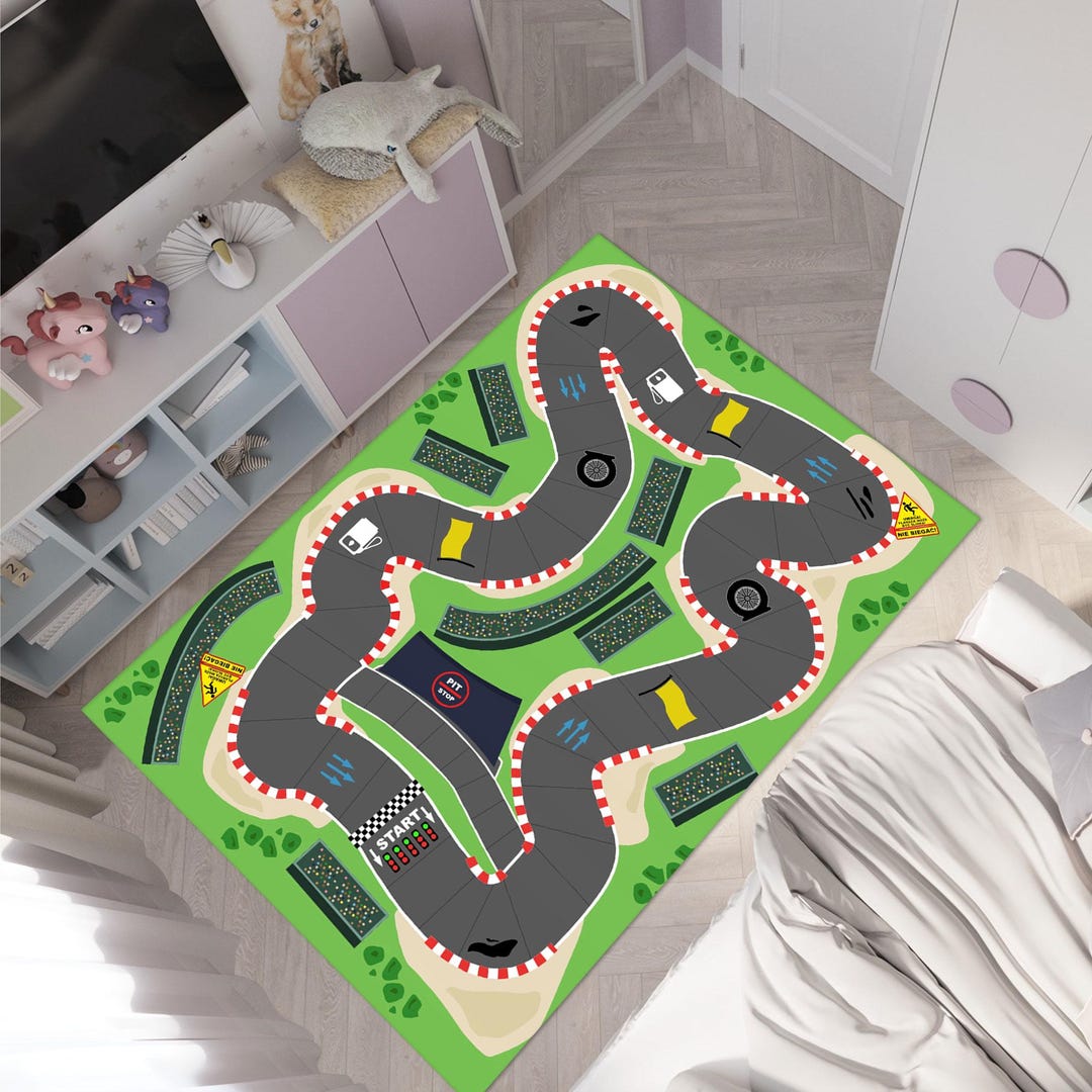 Race Track Cotton Rug, Kids Room, Play Mat - Etsy
