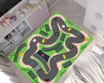 Race Track Cotton Rug, Kids Room, Play Mat