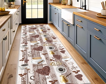 Coffee Pattern Runner Rug, Colorful Rug, Modern Rug, Washable Rug, Runner Rug, Kitchen Rug, Area Rug, Kitchen Mat, Kitchen Decor, Gifts for
