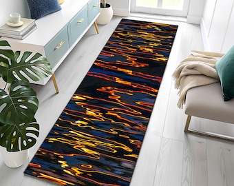 Blue Gold Wave Runner Rug, Hallway Rug, Runner Rug, Custom Rug, Pink Rug, Decorative Rug, Bedroom Rug, Home Decor Rug, Abstract Rug