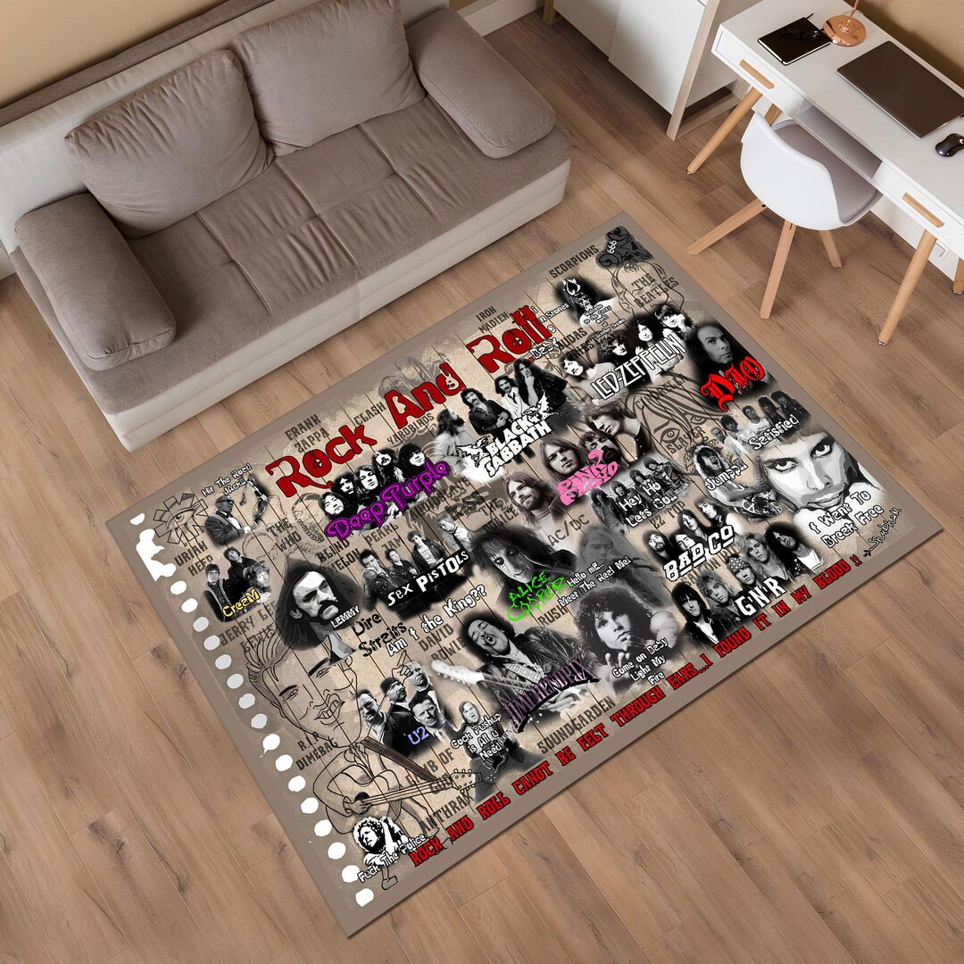 Rock and Roll Music History Rug, Classic Rock Theme Area Carpet for ...