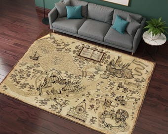 Wizarding World Map, Witchcraft School Rug, Harry Rug, Magic Rug, Map Rug, Wizardry Carpet, Movie Rug, Movie Decor, Area Rugs, Custom Rug