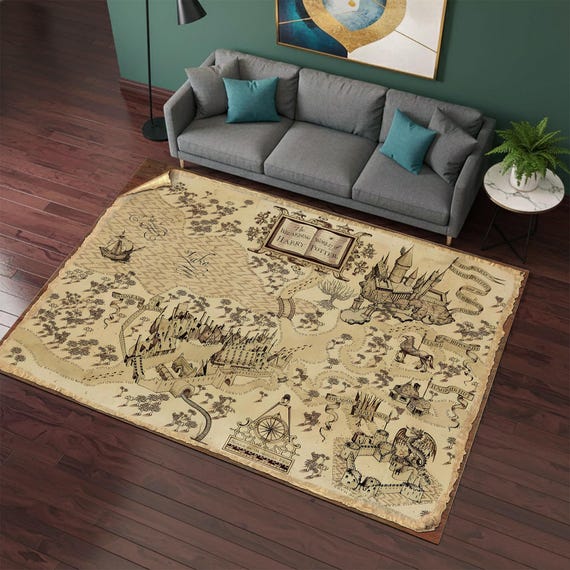 Wizarding World Map, Witchcraft School Rug, Harry Rug, Magic Rug, Map Rug, Wizardry Carpet, Movie Rug, Movie Decor, Area Rugs, Custom Rug