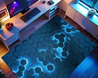 Geometrischer Teppich,Gamer Teppich,Gaming Teppich,Bunter Teppich,Spielzimmer Teppich,Neon Decor,Teppich personalisiert,E-Sport Teppich,Gaming Geschenke