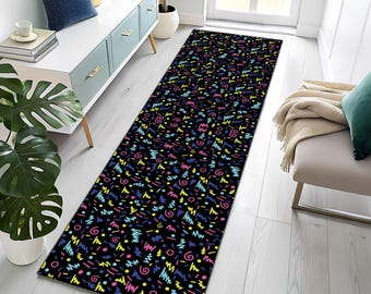 Retro Arcade Runner Rug, 80s Gaming Hallway Rug, 80s 90s Style Hallway Carpet,  Popular Retro Game,  Custom Rug, Bedroom Rug, Home Decor Rug