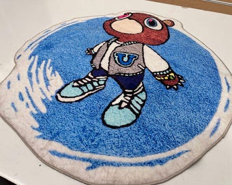 Kanye West Bear Rug, Bear Rug, Kanye West Dropout Bear Rug, Kanye West CD Rug, CD Rug, Music Album Rug, Music Decor, Tufted Look Printed Rug
