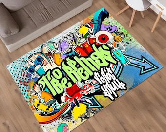 Alfombra de grafiti, alfombra urbana, alfombra pop art, alfombra colorida, alfombra única, alfombra moderna, alfombra street art, alfombra personalizada, alfombra de área, alfombra de sala, regalos para él
