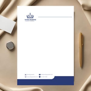 Plantilla de membrete empresarial moderna, editable en Microsoft Word o Canva, personalizable e imprimible, para pequeñas empresas.