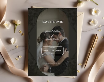 Minimalist Photo Save the Date Template: Editable Wedding Invitation (Digital Download)
