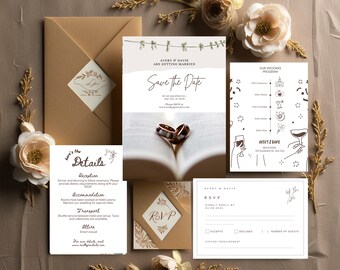 Minimalist Boho Wedding Invitation Suite: Editable Photo Template (Digital Download)