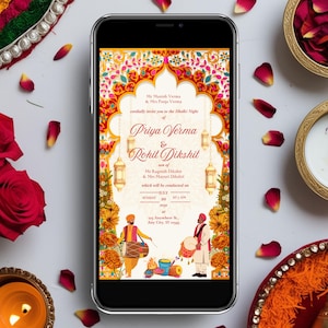 Indian Pakistani Punjabi Wedding Dholki Invitation | Orange Mayoun Sangeet Haldi Mehndi Custom Digital Invite | Instant Download Printable