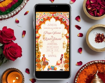 Punjabi Wedding Dholki Invitation: Orange Mayoun Sangeet Haldi Mehndi (Digital Invite)