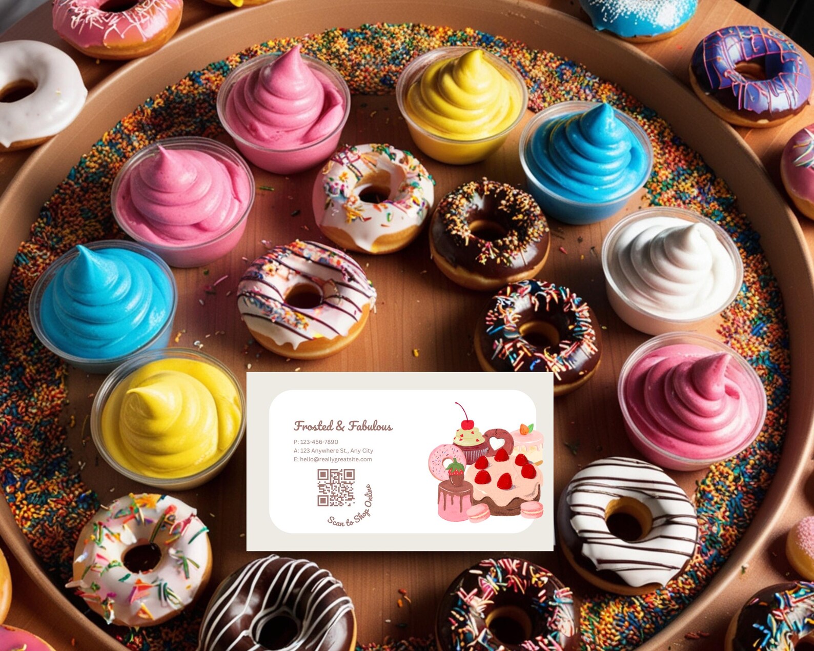 Editable Donut Business Card Template: QR Code Canva Design (instant ...