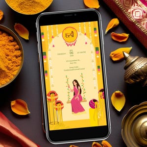 Invitation Haldi | Carte numérique modifiable pour la cérémonie Gaye Holud et Pithi | Modèle pré-mariage pour mariage indien | Téléchargement instantané