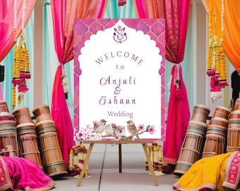Indian Wedding Welcome Sign Template – Digital Printable Sign for Mehndi, Sangeet, or Reception Decor