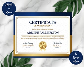 Paquete de plantillas de certificados / 5 diseños de premios editables / Plantillas para Canva / Certificados imprimibles de 8.5x11 pulgadas / Descarga inmediata