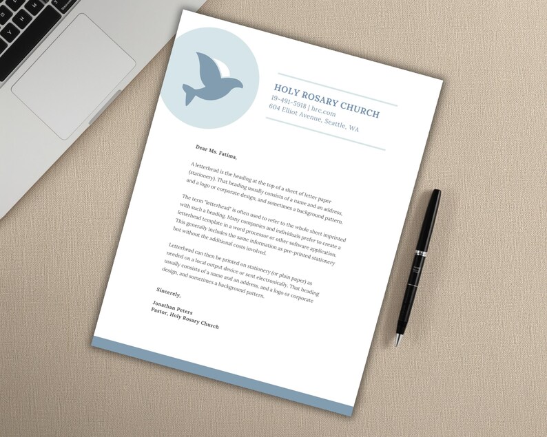 Religious Header 2026 Church Letterhead Template | Pastoral Stationery | Editable ...