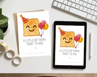 Carte d'anniversaire amusante à imprimer | Un petit toast d'anniversaire pour vous | Carte d'anniversaire mignonne de jeu de mots | Téléchargement instantané | Carte d'anniversaire toast