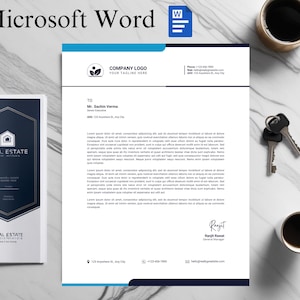 May include: A blue and white business letterhead template for Microsoft Word. The template features a company logo with a leaf design, a company name, and a tagline. The letterhead also includes contact information, such as a phone number, email address, and website address. The letter is addressed to Mr. Sachin Verma, Senior Executive.