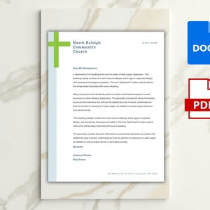 Plantilla de membrete para iglesia / Formato editable en DOC y PDF / Diseño minimalista de Blue Cross / Membrete religioso imprimible / Papelería para pastores