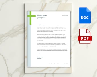Church Letterhead Template | Editable DOC & PDF | Blue Cross Minimal Design | Printable Religious Letterhead | Pastor Church Stationery