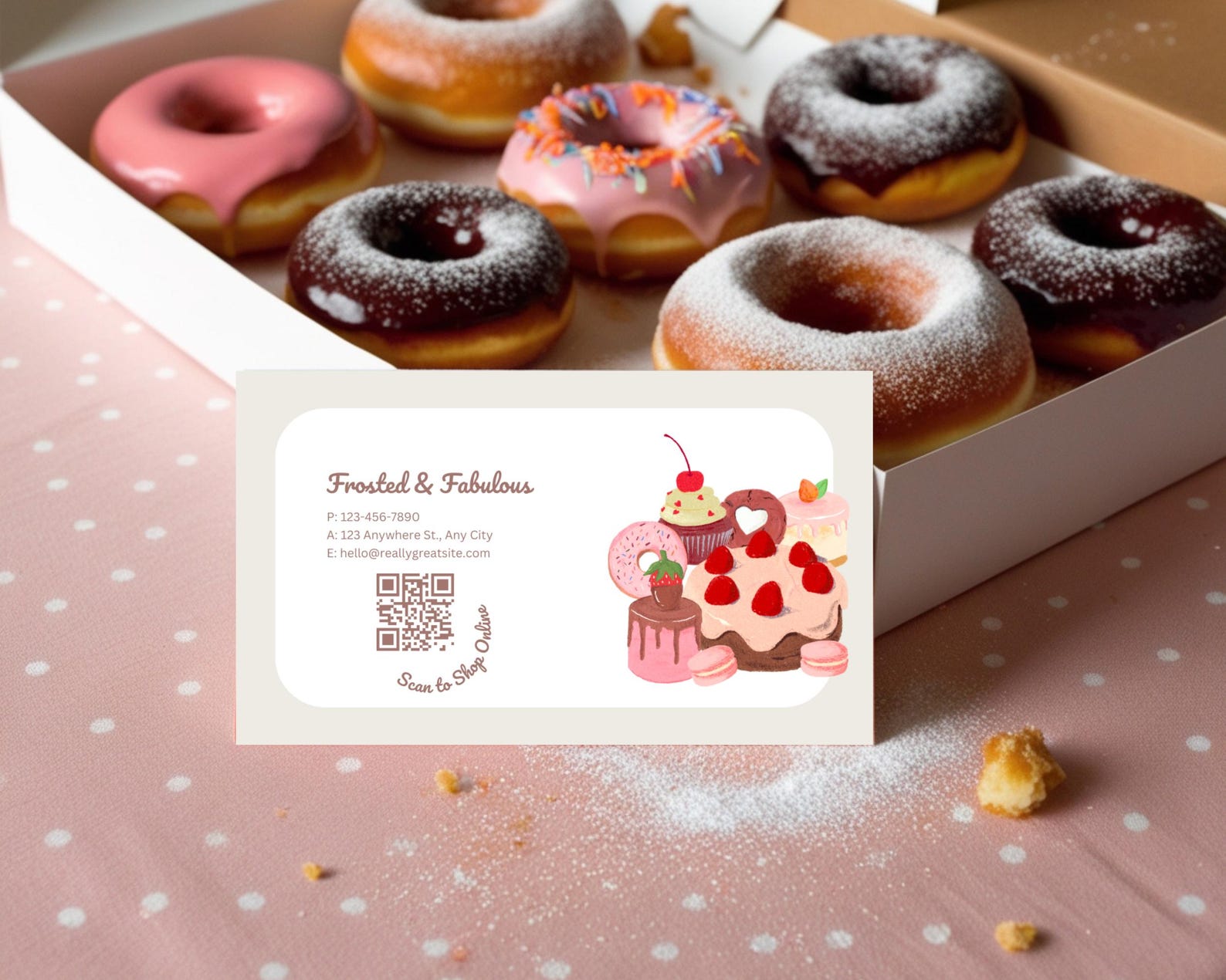 Editable Donut Business Card Template: QR Code Canva Design (instant ...