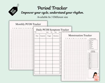 Digital and Printable Period & PCOS Tracker | Menstrual Cycle Tracker with Daily and Monthly PCOS Logs | Digital PDF Bundle