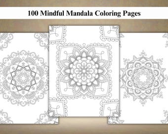 100 Mandala Coloring Pages for Adults | Printable PDF | Relaxation & Stress Relief | 8.5x11 Instant Download