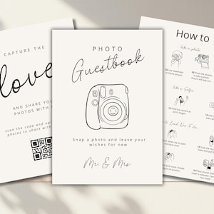 Instax Mini 12 Instructions Sign | Photo Guestbook Sign | How to Load Film | Polaroid Wedding Guest Book | 4X6, 5x7, A4 | Minimalist Decor