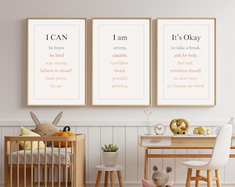 Affirmations for Kids Poster Set of 3: Motivational Classroom Prints (Digital Download)