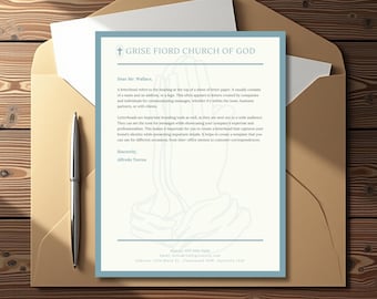 Printable Church Letterhead Template – Blue Religious Letterhead for Ministry, Pastor, Christian Organization – Editable in Microsoft word.